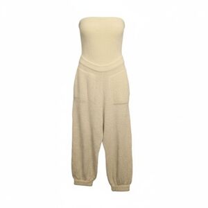 Free People Beach Claire Terry Cloth Strapless Romper Jumpsuit Ivory L Pocketed